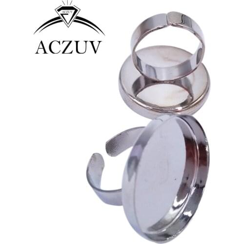 Rhodium Plated 100pcs 25mm Round Cabochon Settings Adjustable Ring Blanks Bezel Ring Base Ring Tray Findings RRT002