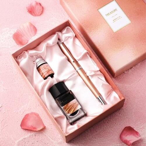 Rose Gold Fountain Pen With Gold Powder Ink Gift Box