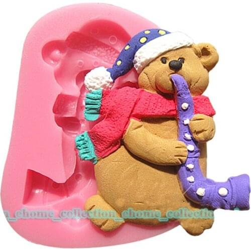 Xmas Bear Play The Sax Shape Fondant Cake Mold Christmas Sugarcraft Decoration For Kitchen Baking Cake Tools