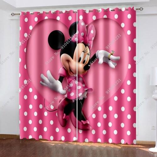 Cute Pink Dot Minnie Mouse 3D Blackout Curtains Bedroom Living Room Home Decoration for Children Girls Birthday Gift