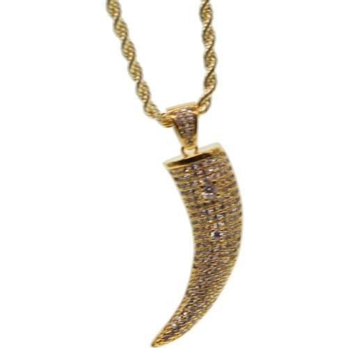 Rope chain hip hop bling jewlery 2019 cool boy men iced out micro pave AAA cubic zirconia CZ bling horn pendant necklace men