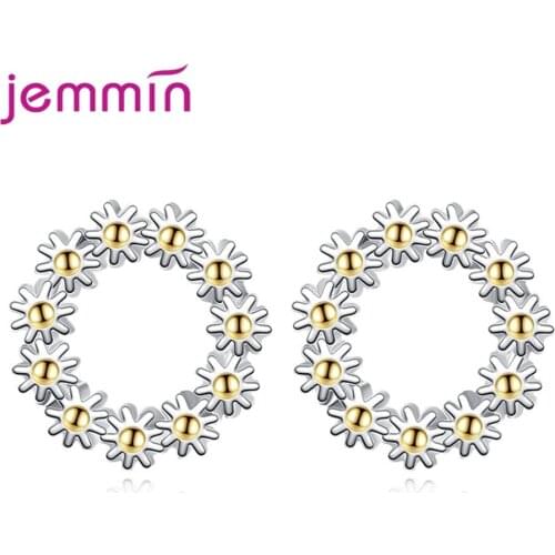 Top Vendeur 925 Sterling Silver Flower Stud Earrings Korean Women Pierced Geometric Shape Pendientes Mujer Ear Jewelry