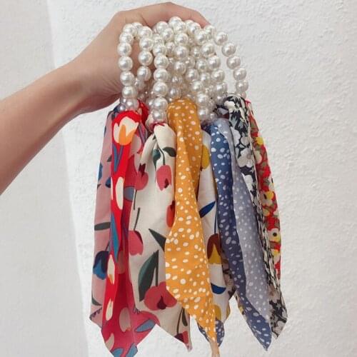2021 Pearl New Korea Women Hair Scrunchies Hair band Rubber Bands For Girl Bow Print Fashion Hair Accessories Hair Ties Summer