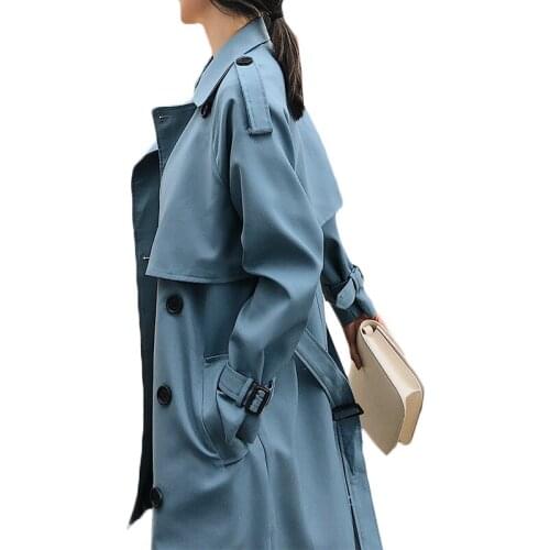 Autumn Winter Outerwear Coat Women Loose Casual Trench Coats Womens Korean Fashion Double-breasted Long Windbreaker Coats F888