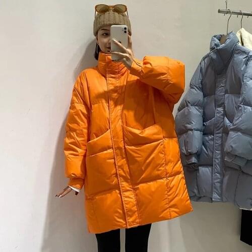 Hstar 2021 Winter Women Solid 90% White Duck Down Coats Female Casual Pocket Warm Outerwears Stand Collar Solid Down Jacket