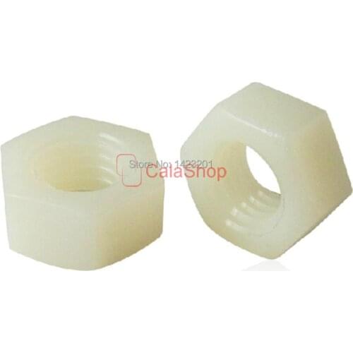 100 Pcs/ Lot M3 M4 M5 M6 M8 M10 Metric Thread Nylon Hex Nuts Plastic Hex Head Nuts Tools White