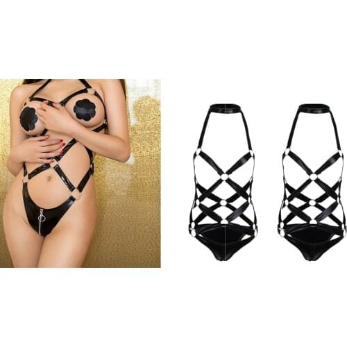 2x Women Leather Open Bust Body Chest Harness Underwear Lingerie Outfits