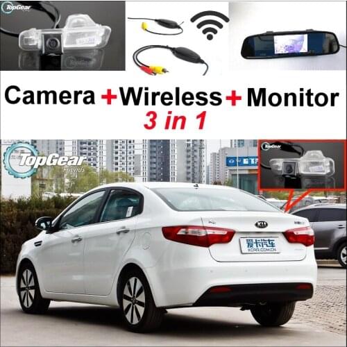 3 in1 Special Camera + Wireless Receiver + Mirror Monitor Easy DIY Back Up Parking System For KIA Rio K2 Pride Sedan 2011~2015