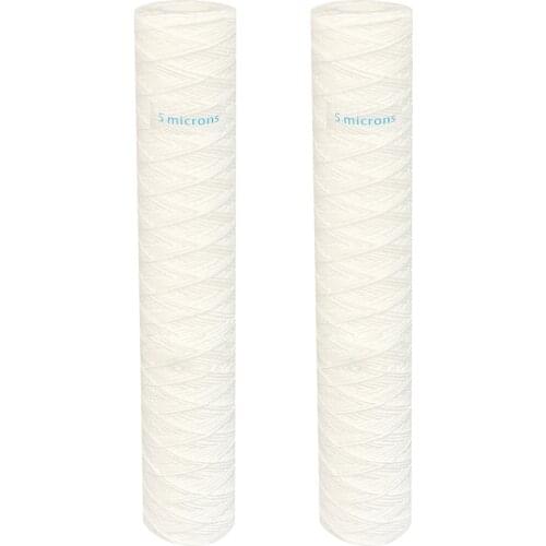 5 Micron 2.5" OD x 20" Long Sediment Water Filter String Wound Polypropylene Cartridge for Whole House Filter Systems - 2 Pack