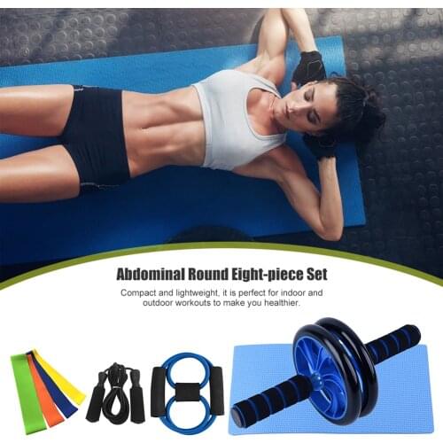 8pcs/set Fitness Equipment Ab Roller Wheel Elastic Resistance Bands Jump Skipping Rope 8 Word Rubber Pull Rope for Exercise