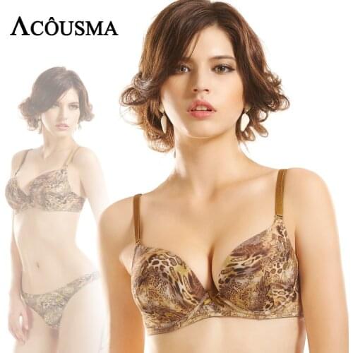 ACOUSMA Women Leopard Print Bra Sets Push Up Sexy Hot Female Brassiere Lingerie Set G-String T Back Thongs Seamless Underwear