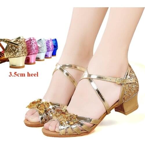 Girls' Shining Sequins And Beads Latin Dance Shoes Cha-cha Shoes Kids' Low Heel Ballroom Shoes Stage Performance Shoes 26-39