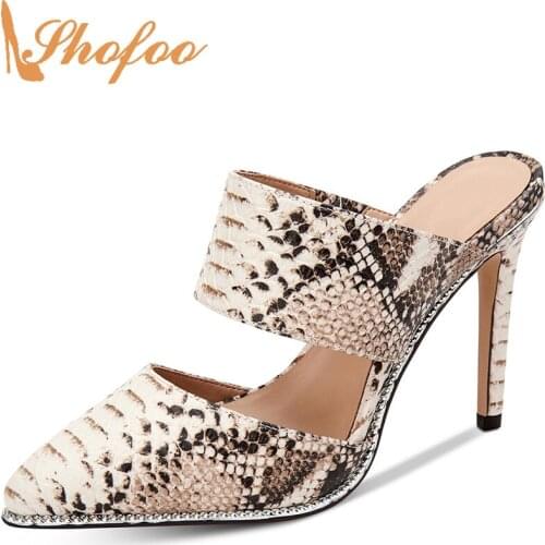 Snake Skin Embossed High Thin Heels Sandals Woman Pointed Toe Strap Large Size 14 15 Ladies Summer Fashion Casual Shoes Shofoo