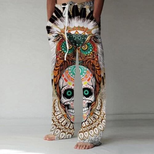 Vintage Skull Print Loose Straight Pants Men Spring Summer New Fashion Trousers Street Hipster Casual Pants 2021 Mens ​Streetwea