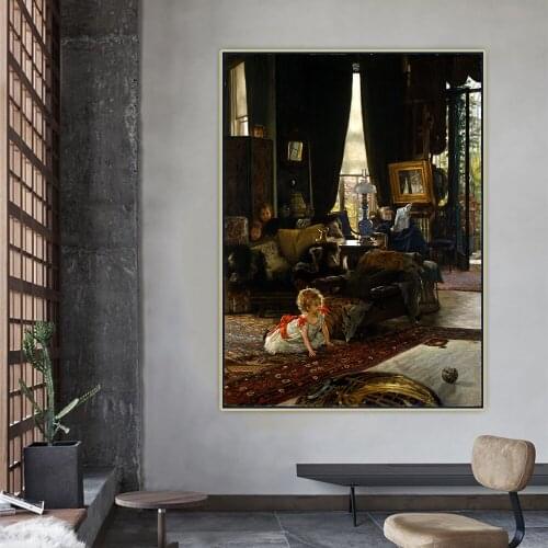 Citon James Tissot《Hide And Seek》Canvas Art Oil Painting Artwork Print Poster Picture Wall Decor Home Living Room Decoration