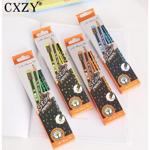 CXZY 12Pcs/Set Black HB Wood Sketch pencils Painting art drawing Eraser school supplies Office Korea kawaii stationery 1Q803