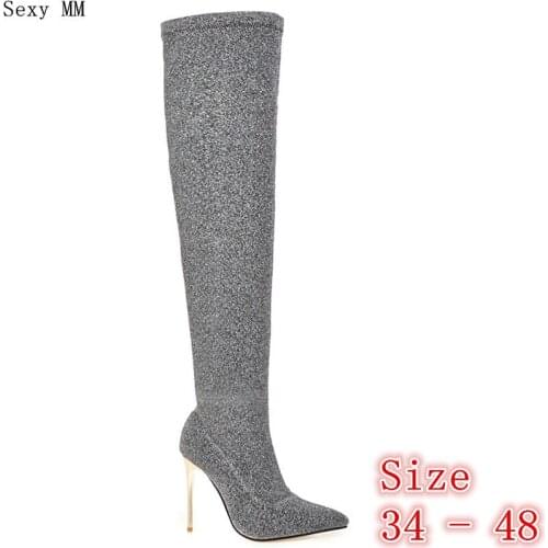 Spring Autumn Women Over the Knee Boots Thick High Heel Woman Thigh High Boots Plus Size 34 - 40 41 42 43 44 45 46 47 48