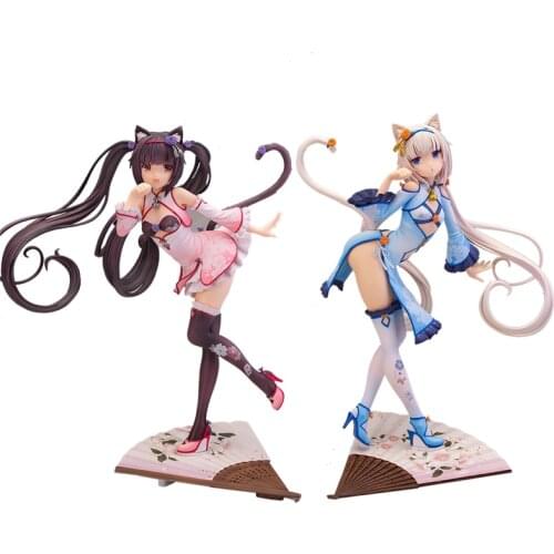 24Cm Nekopara Vanilla&chocola Sexy Cheongsam Anime Action Figure Dolls Japanese Hand-Made Pvc Model Tabletop Toys Ornaments New