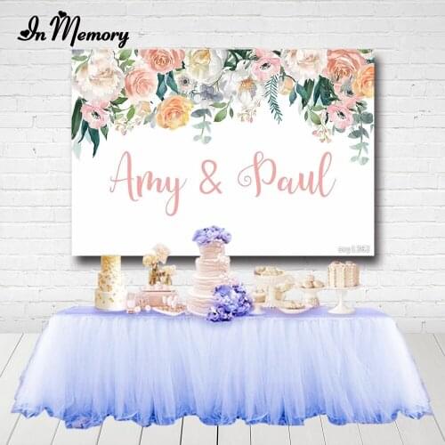 InMemory Flowers Wedding Party Backdrops White Bridal Shower Girls Birthday Party Photography Backgrounds Photo Prop Custom Text