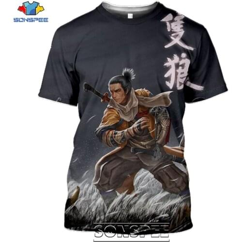 SONSPEE Sekiro Shadows Die Twice Mens T Shirt Tops Casual Streetwear 3D Print Sakura Japanese Samurai Mens Tees Shirt Homme
