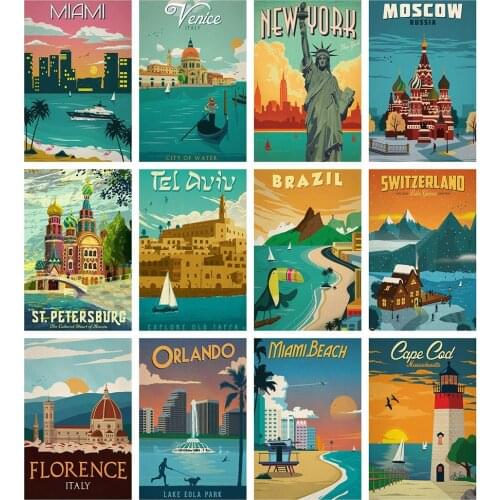 Huacan Diamond Painting Full Square Landscape 5D DIY Diamond Embroidery Mosaic City Building Decorations Home