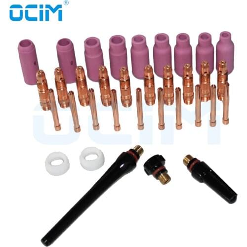 34PCS TIG Torch Kit Parts Gas Lens Insulator Alumina Nozzle Collet Body For TIG Welding Torch PTA DB SR WP 17 18 26