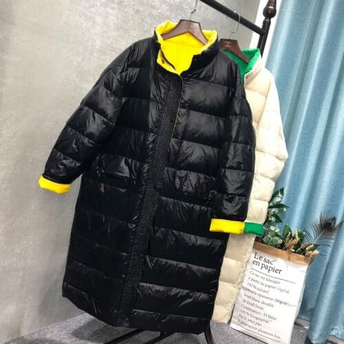 2019 New Winter Jacket Women Loose Long Down Coat 90% White Duck Down Jacket Thick Warm Down Parka Outerwear black Beige M357