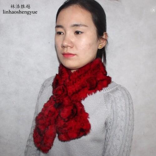 Linhaoshengyue Special Products Fashion Beautiful Flowers Real Fur Rabbit Fur Women Scarf Freeshipping