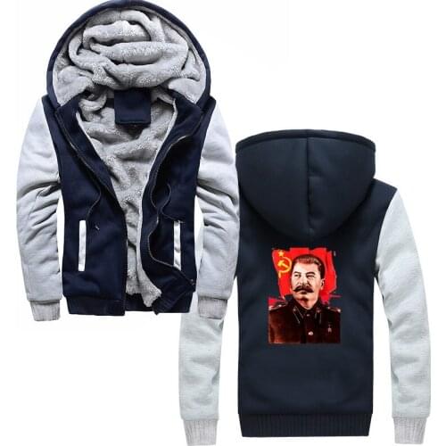 Fashion Hot Sale Joseph Stalin Communist Propaganda Hoodies Men Print Thick Zipper Sweatshirt Harajuku Streetwear