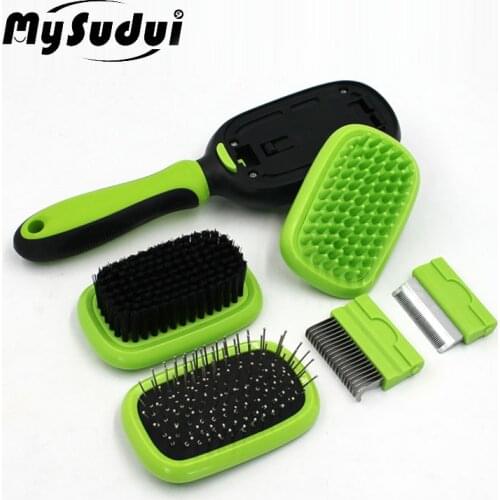 5 In 1 Grooming Pet Dog Comb Brush Set Double Sided Dematting Deshedding Brush Hair Removal Comb For Dogs Cat Bath Massage Dog