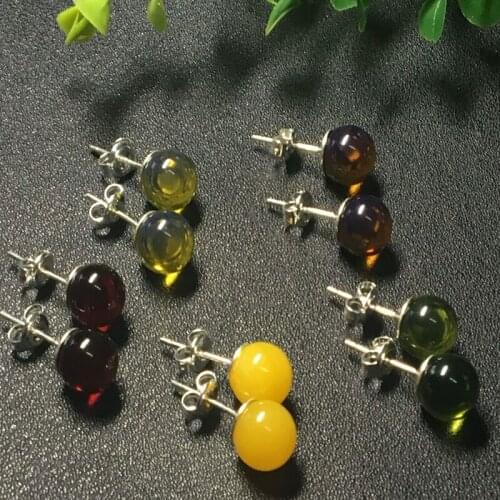Natural second-generation amber beeswax S925 sterling silver earrings jewelry, inlaid silver beeswax earrings