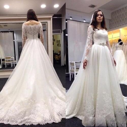 New Wedding Dresses for Sale 2019 Lace Sheer Crew Neck Custom Made Vintage Style Cheap Modest Women Bridal Ball Gowns with Sleev