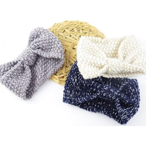 Gold and Silver Bow Headband Knitted Wool Headband Sports Ear Protection Headgear Handmade Warm Hair Accessories