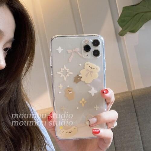 Ins Transparent Cartoon Bear Phone Case For iPhone 12 11 Pro Max XR XS Max 7 8 Plus SE2020 Soft Shock Proof Phone Back Cover