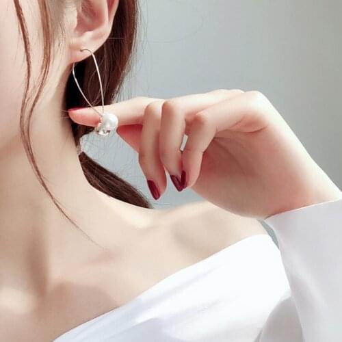 Earrings 2021Trend Fashion Piercing Cross Metal Arc Pearl Asymmetrical Jewelry Long Dangle Earring For Women Accessories Gift