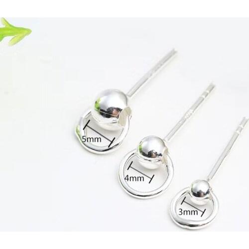 925/990 Sterling Silver Hanging Circle Hole Ball Stud Earrings For Women Small Round Ball /Beads Stud Earings Fashion Jewelry