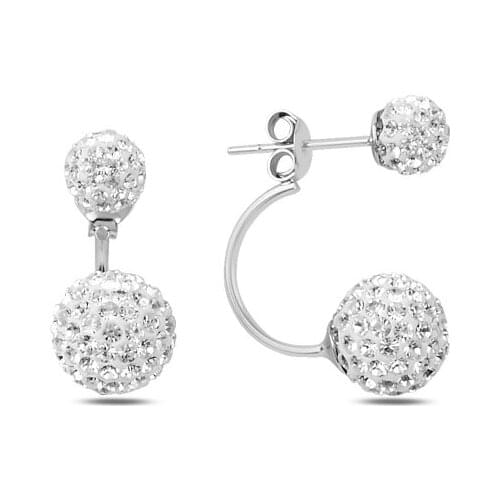 KUTAYDAN Zircon Dual Ball Earrings 925 Sterling Silver