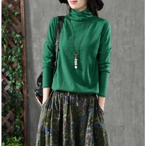 Ladies Sweater Turtleneck Oversize Vintage Sweater Women Knitted Black Basic Shirt Long Sleeve Top 100% Cotton Pullover Casual