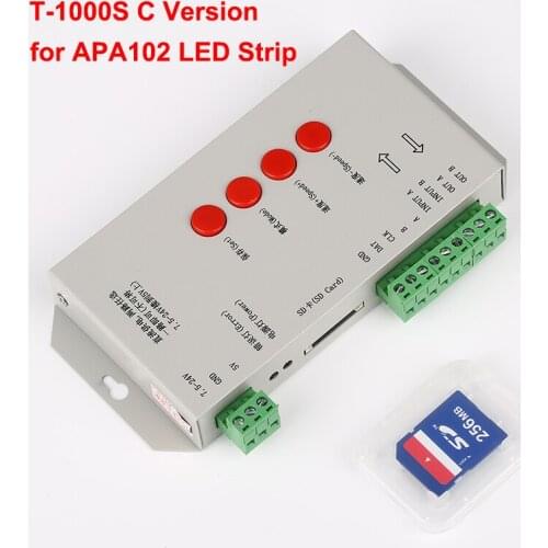 T-1000C APA102 APA107 HD107S SK9822 SD Card LED Pixel Controller(T-1000S C Version) DIY SPI Dimmer,Max 2048pixels,DC5-24V Input