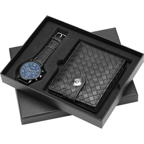 Top Brand Luxury Mens Watch Quartz Wristwatches Wallet Gift Set for Boyfriend Fashion Mens Watches Best Birthday Gift