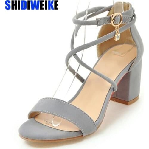 Woamn Heel Height Sandals Plus Size 34 - 43 Wedding Shoes Shallow Black Flock Gray Sexy Flock Sandals m958