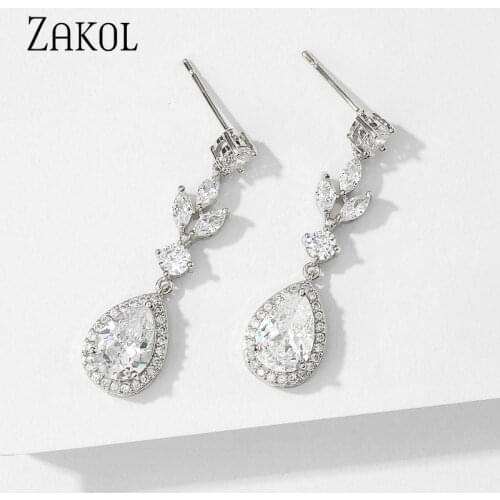ZAKOL Fashion Bridal Wedding Jewelry Micro inlay Water Drop AAA Cubic Zircon Drop Earrings for Women Factory Wholesale FSEP2406