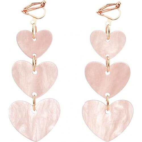 JIOFREE 2018 Sweety Korean Love Heart Clip on Earrings Without Piercing for Women Girl pink Acrylic Earings Fashion Jewelry