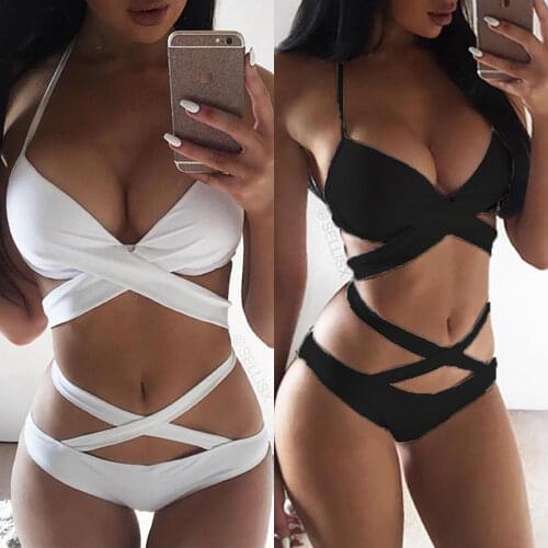 Hot sale solid v-neck sexy Bandage low waist Women One Piece Bandage Push up Monokini Bikini Swimwear Swimsuit Bathing Suit