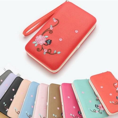Women Embroidery Pattern Wallet Long Purse Phone Card Holder Large Capacity New
