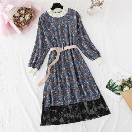 2019 Spring Autumn Chiffon Women Dress Vintage Floral Plus size Dresses Casual Women Party Long Sleeve Dress Vestidos 22 color