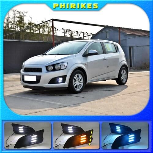 1 Set For Chevrolet Chevy AVEO Sonic 2011 2012 2013 Car LED DRL Light Daytime Running Light Daylight With Turn Signal Lamp
