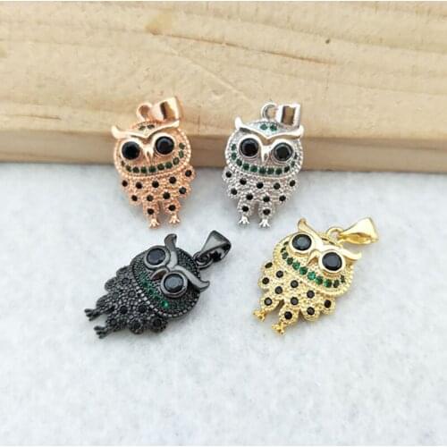 10 Pieces Tiny CZ zircon owl shaped Charm Jewelry, Micro pave crystal Pendant Jewelry Finding DIY necklace making PD806