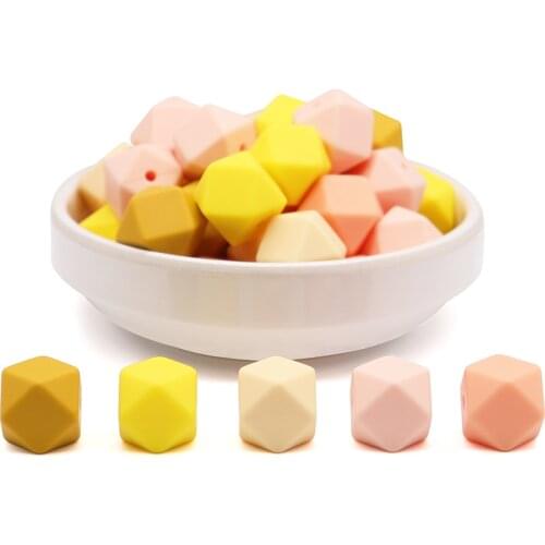 100PCS 17mm Tetradecahedron Baby Teething Beads BPA Free Silicone Teether Cartoon Chewing Rodents DIY Pacifier Chain Accessories