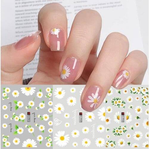4 or 12pcs Stickers for Nails Daisy Flowers Fruit Nail Art Decorations Decals Simple Summer Style Transfer Slider LAA1645-1656